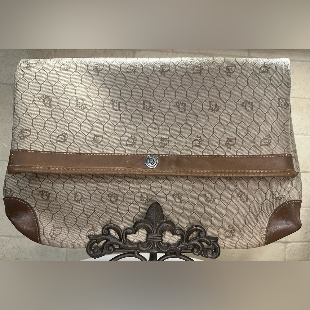 Vintage Dior Shades Of Brown Honeycomb Print Coated Canvas Clutch